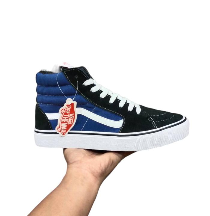 Sepatu Pria Sneakers Casual Vans SK8 Black White Blue High BW Hitam