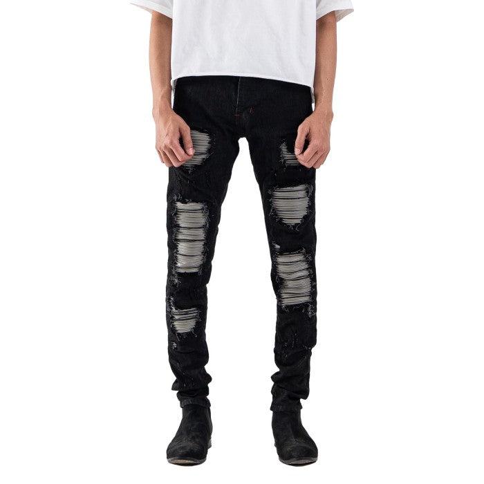 Denimitup H1 Leather Patch Jeans Jet Black Grey