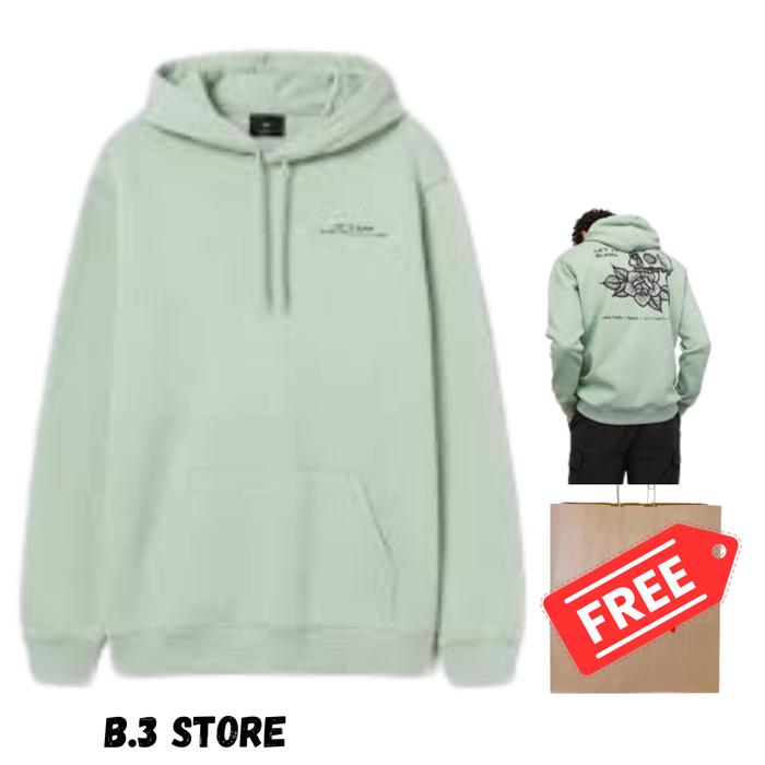 Hoodie Jaket H&M Let It Bloom Green Mint FREE PAPERBAG Fulltag