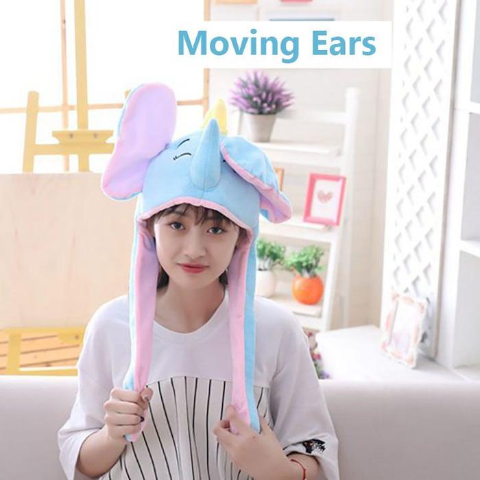Topi Binatang / Topi Anak 3d Moving Ears Blue Elephant