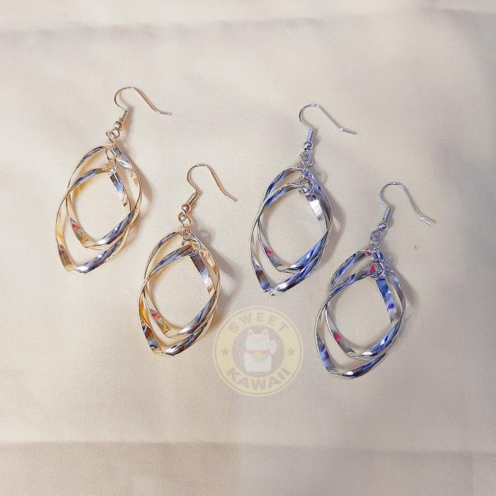 Anting Gantung Double Layer Ellips Twist