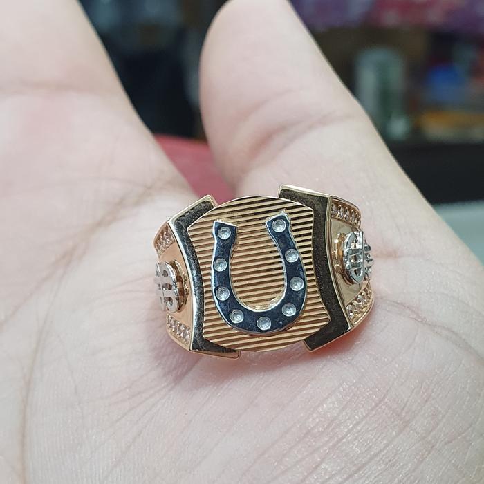 cincin pria tapal kuda dollar emas tua kadar 750