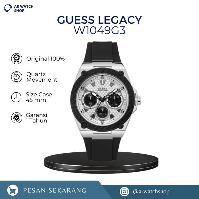 Jam Tangan Pria Guess Legacy W1049G3 Men Rubber Strap Original