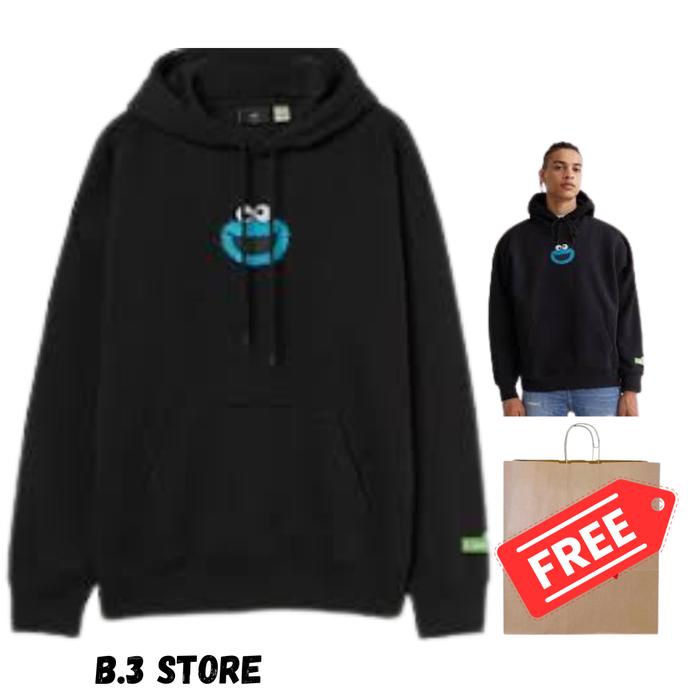 Hoodie Jaket H&M Elmo Sesame Street Black FREE PAPERBAG Fulltag