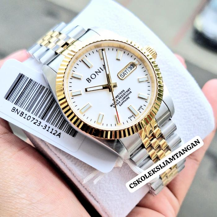 JAM TANGAN BONIA BNB10723-3112A AUTOMATIC SAPPHIRE SILVER GOLD ORIGINA