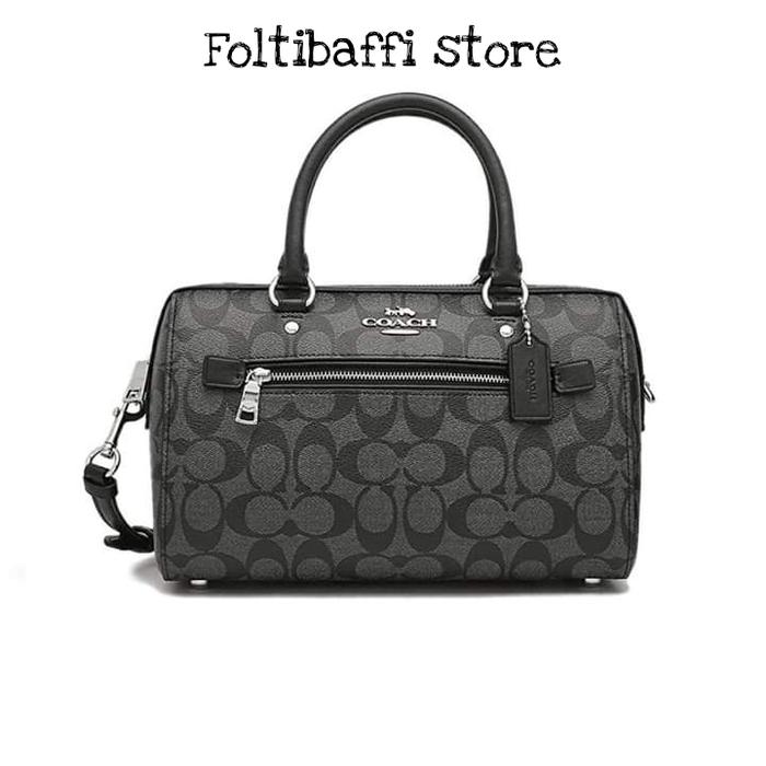 TAS WANITA CO F83607 SHOULDER BAG BOSTON CHARCOAL BLACK SIGN CANVAS
