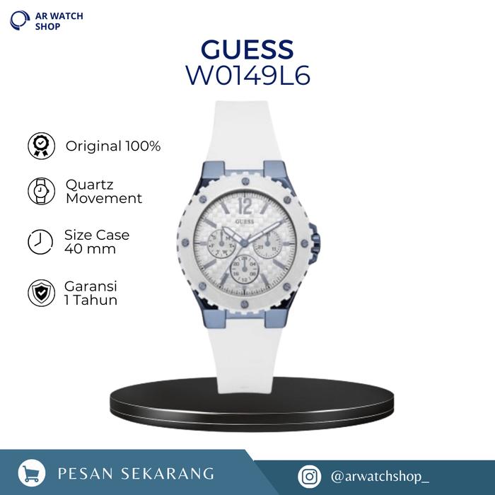 Jam Tangan Wanita Guess Overdrive W0149L6 White Rubber Strap Original