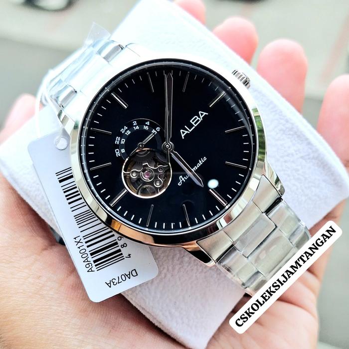 JAM TANGAN PRIA ALBA A9A001X1 A9A001 AUTOMATIC SILVER BLACK ORIGINAL
