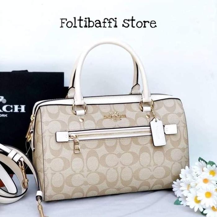 TAS WANITA CH F83607 ROWAN SATCHEL BOSTON LIGHT KHAKI SIGN CANVAS