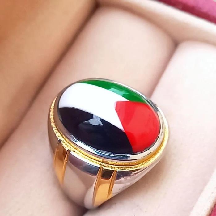 Cincin Batu Motif Bendera Palestina keren