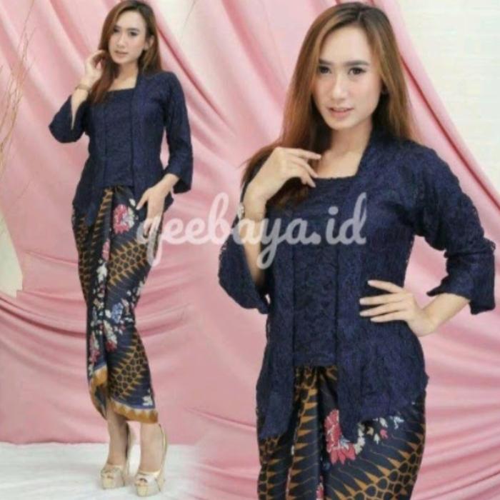 Kebaya brukat biru tosca Dress Wanita