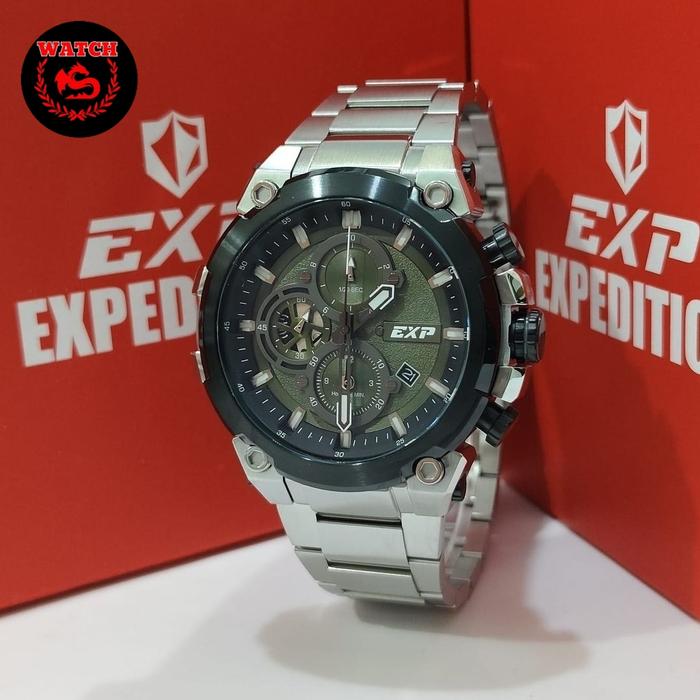Jam Tangan Expedition Pria Original E6841 Silver Black Green