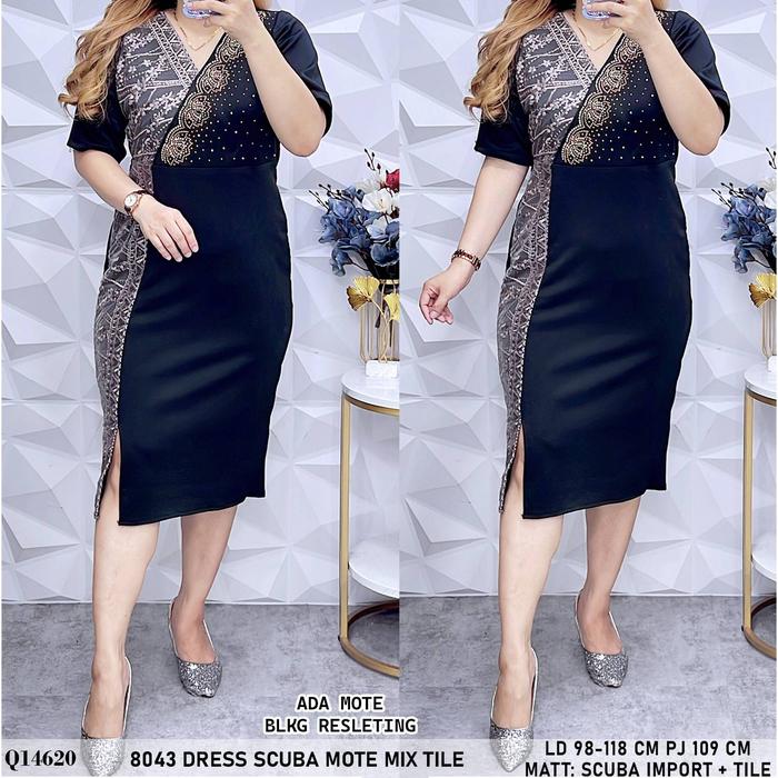dress wanita scuba imp+tile ld 98-118 maron,hijau,salem,navy,hitam