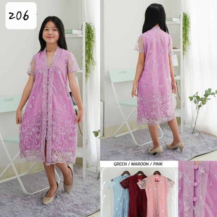 baju dress pesta brukat kancing kebaya modern anak perempuan tanggung