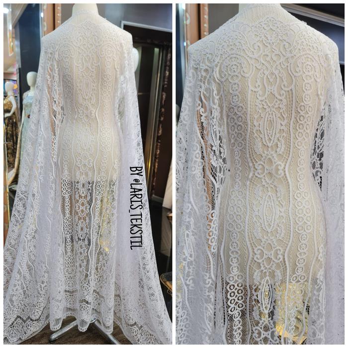 Bahan Kebaya Kain Brokat Semi Prancis Broken White & Putih Bersih