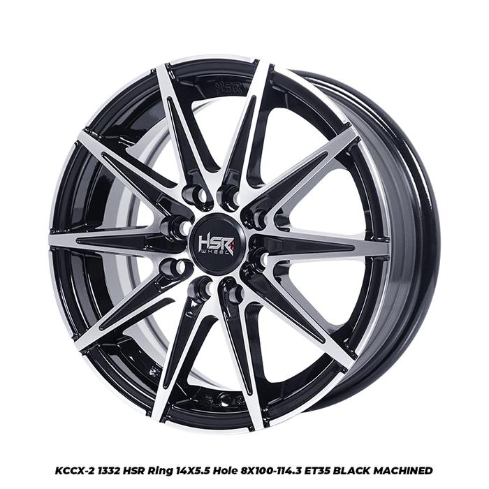 HSR Velg Mobil KCCX-2 1332 Ring 14x5.5 Lebar 55 Hole 4X100-114.3 ET35 Hitam Polis untuk Sigra Sirion