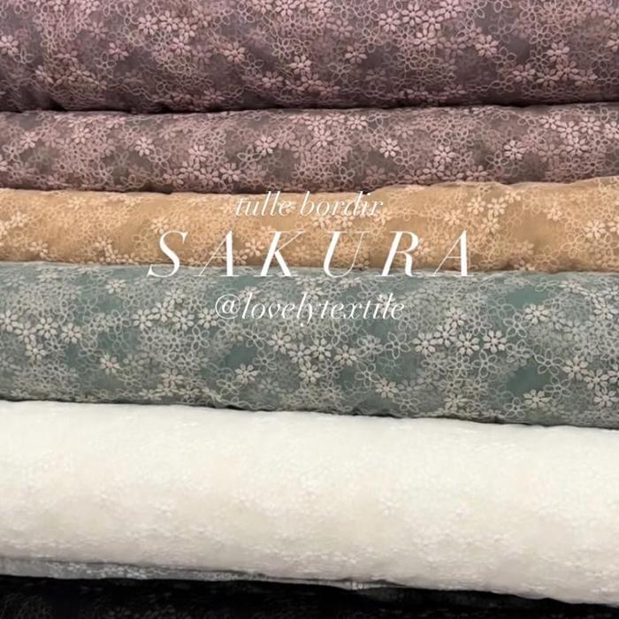 Trendy Tulle Bordir Sakura Kain Tile Motif Kain Kebaya Brokat