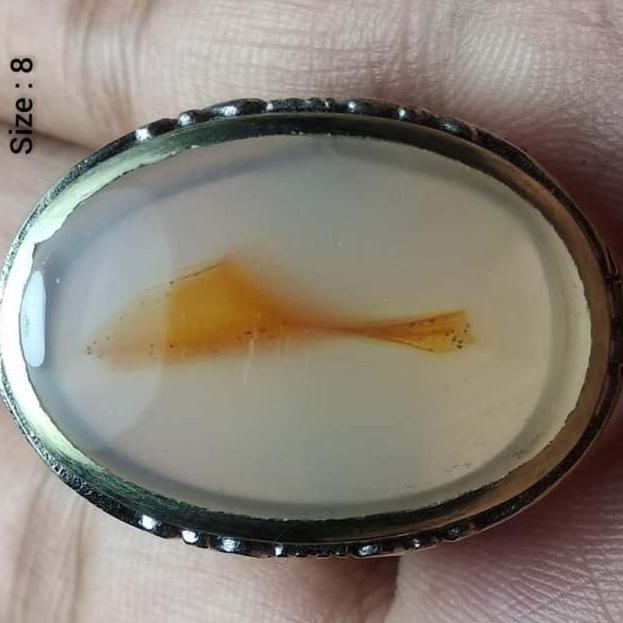 Cincin Batu Akik Natural Kristal Gambar Ikan Hias Sapu 2 Albino Antik