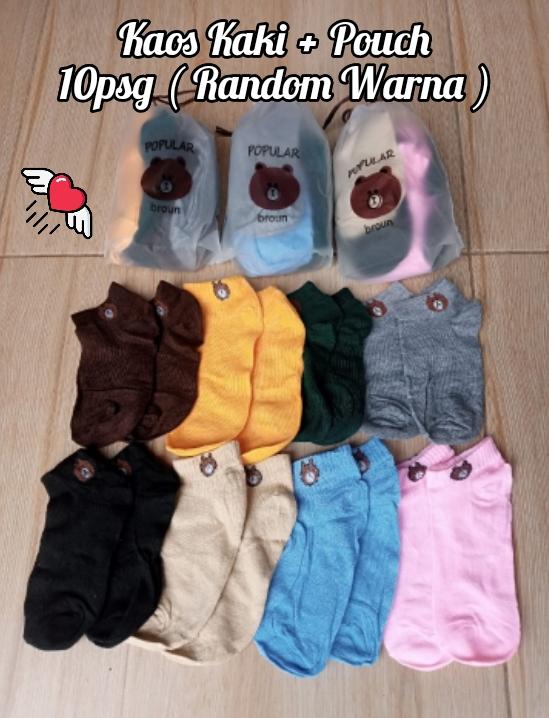 Kaos Kaki Pendek Popular Broun Warna Mix Motif Beruang 10 Pasang