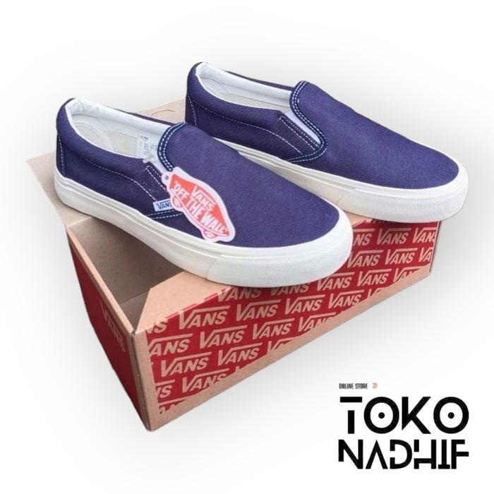 Sepatu Pria Slip On Casual Vans Slop Biru Navy