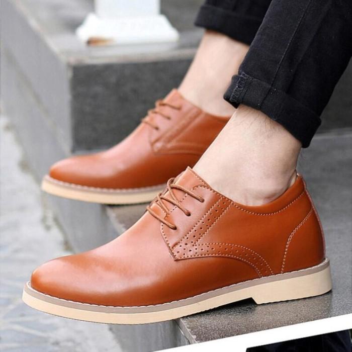 7 CM Taller Men Leather Casual Shoes Fashion Sneaker Height