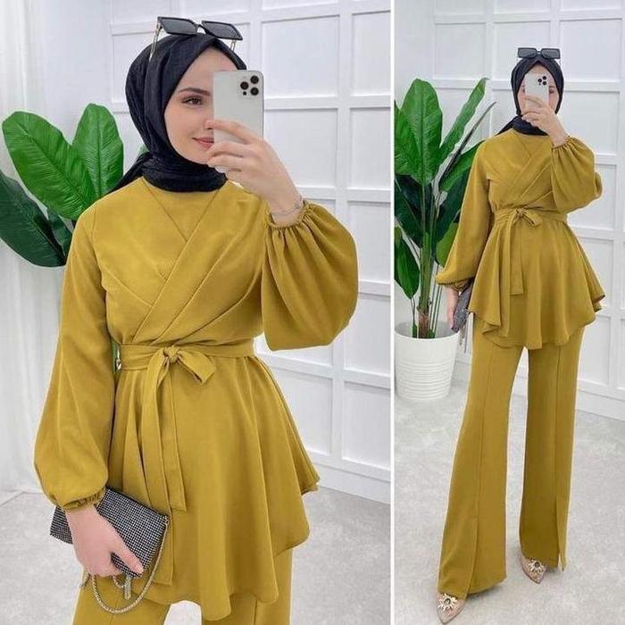 NAJWA - Setelan Wanita One Set Efina Lengan Panjang Polos