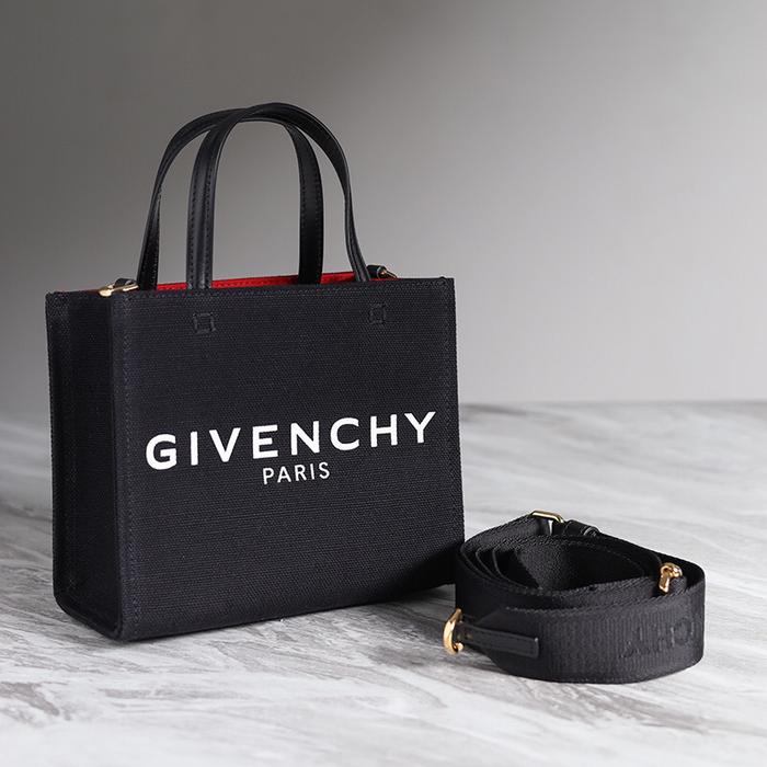 GIVENCHY Mini G Shopper Tote Bag in Black Canvas with Shoulder Strap