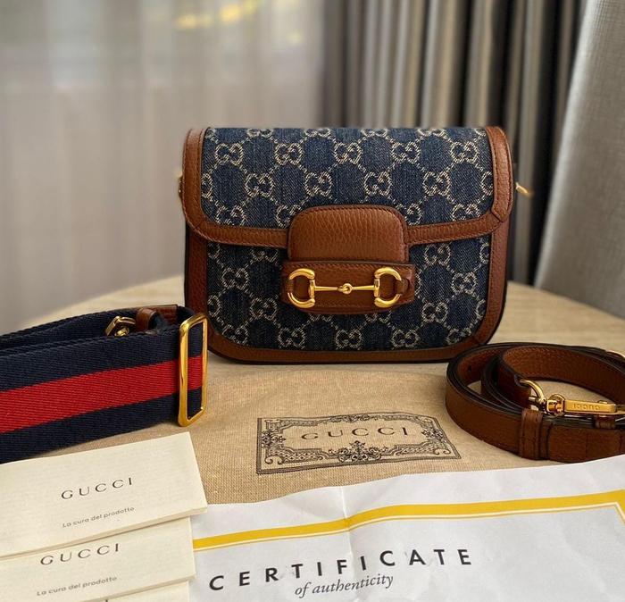 Preloved G*cci Horsebit Mini Denim with 2 straps, booklet, and db (ent