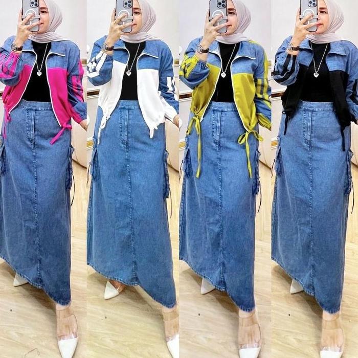 COD // SETROK SPORTY ORIGINAL ZARA SETELAN ROK CARGO JEANS TERBARU