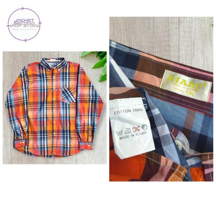 Kemeja Flannel Casual Formal Second Branded Diaru Oren Korea XL p1