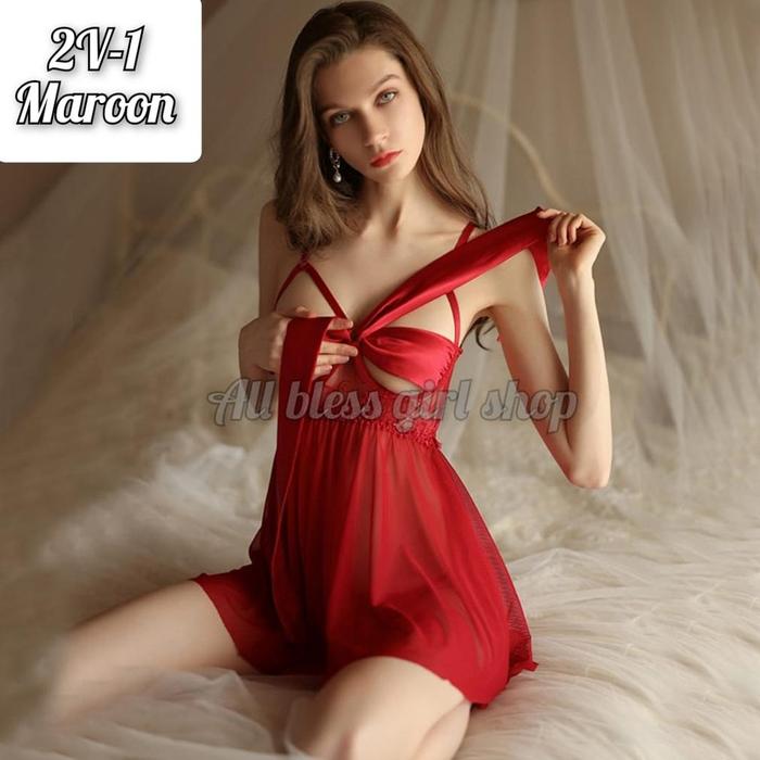 Iingerie sexy 2V baju tidur transparant renda