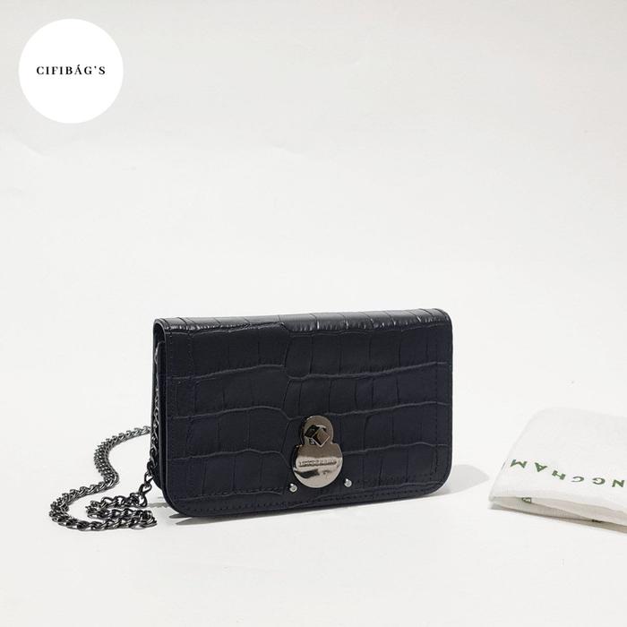 LC CAVALCADE CROSSBODY WALLET ON CHAIN CROCO BLACK 19.5x14x4