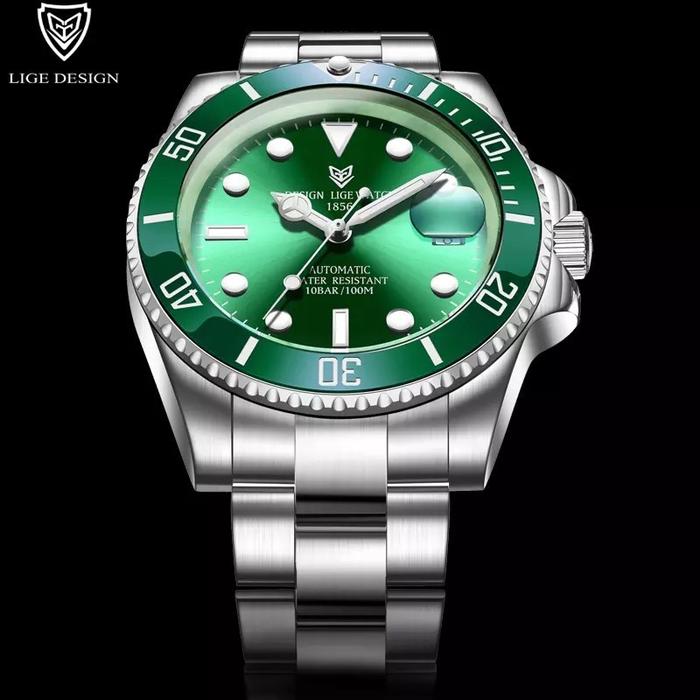 LIGE Automatic - Jam Homage Submariner Diver Ceramic Bezel Hulk Green