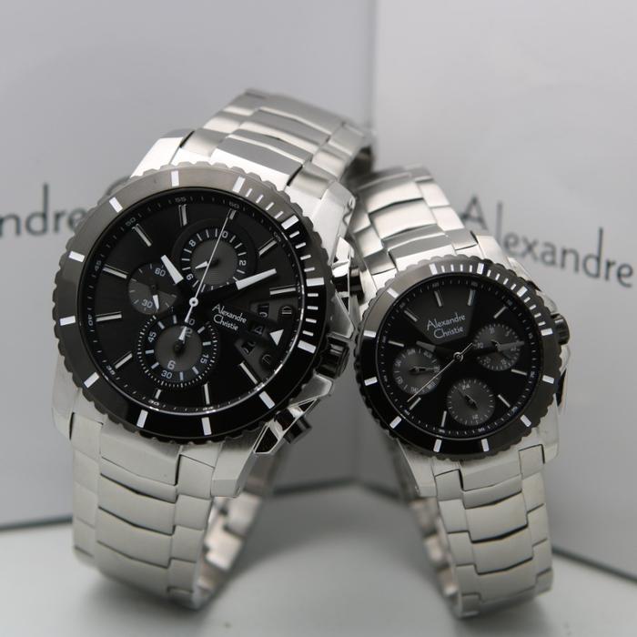 Jam Tangan Couple AC Alexandre Christie 6455 Original - Silver Black