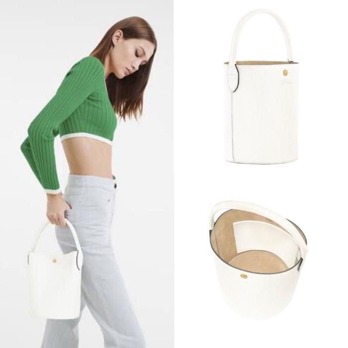 Epure Cuir De Russie Bucket Bag in White Leather
