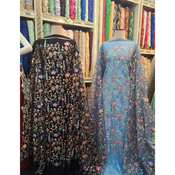 bahan tulle bordir multicolor 3D | tulle bordir bunga | brukat bunga |