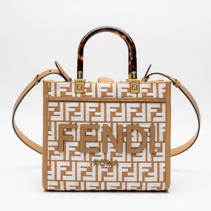 Fendi FF Raffia Sunshine Small Shopper Bag