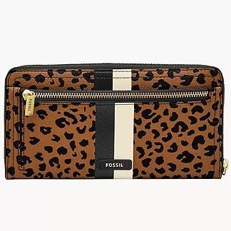 Fossil Logan RFID Zip Around Clutch Cheetah Print