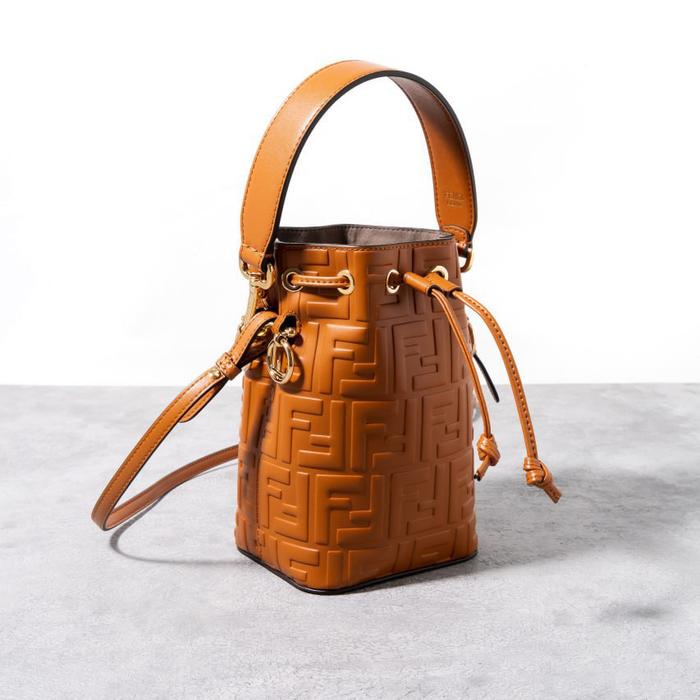 FENDI Mini mon tresor FF embossed logo leather Brandy