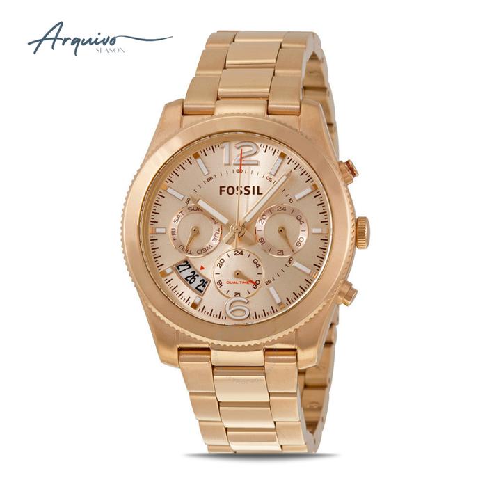 Jam Tangan Fossil Wanita Perfect Boyfriend Chronograph Rosegold Stainless Steel Mewah Sporty Origina