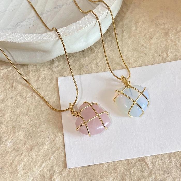 Fashion Opal Heart Necklace Crystal Castle Necklace For Woman Girls