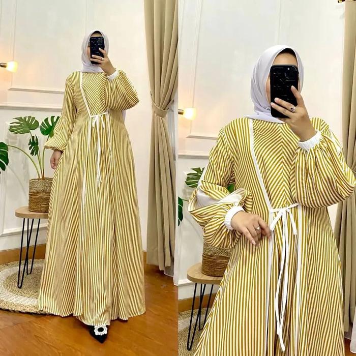 gamis wanita terbaru 2022 bahan katun salur mix mosrepe