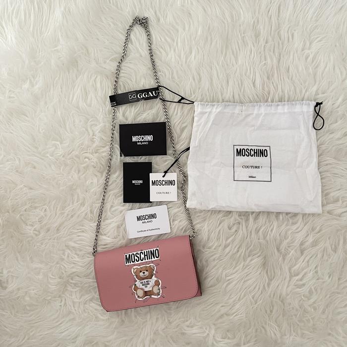Moschino Pin Teddy Bear Wallet On Chain Pink Sling Bag Preloved