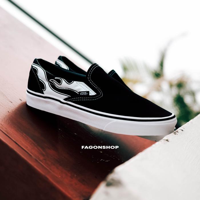 VANS SLIP-ON FLAME WHITE BLACK/WHITE CLASSIC ORIGINAL 100% - BNIB