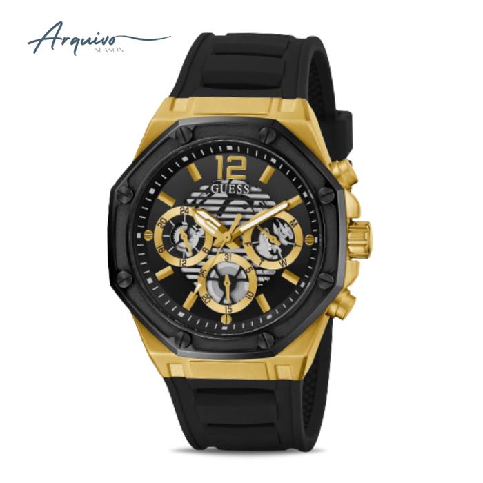 Jam Tangan Guess Pria Momentum Chronograph Black Rubber Sporty Casual Original GW0263G1