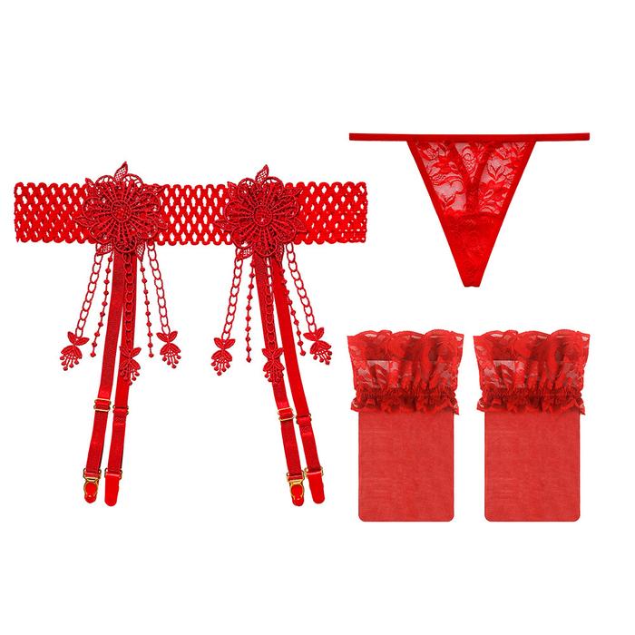 Lingerie Sexy Open Crotch G String Renda lingerie Set Stocking T11