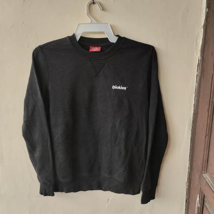 Sweater Dickies small bordir black original Crewneck Wanita Pria Basic Hitam Hoodie Unisex Tebal Cas