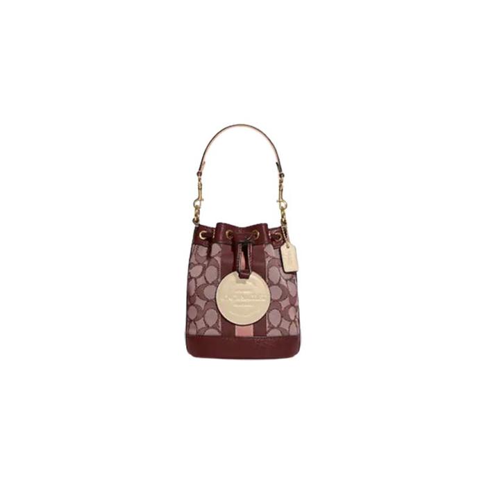 Tas Wanita Branded CO Mini Dempsey Signature Bucket Bag with Coach Patch - Maroon