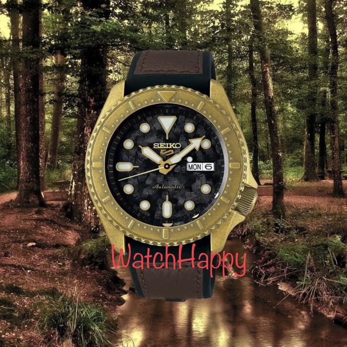 Seiko 5 Sports SRPE80K1 Men Black Dial Brown Polyurethane Strap SRPE80
