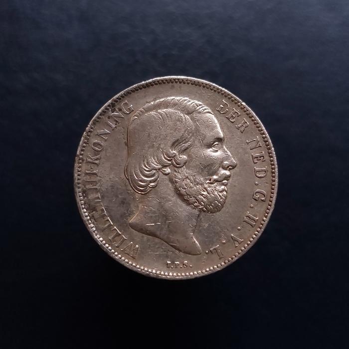 Uang Koin Kuno 1 Gulden Willem III Tahun 1863 Perak Belanda -335